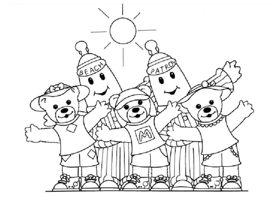 Dibujo de Plátanos En Pijama y Oso para Colorear y Imprimir