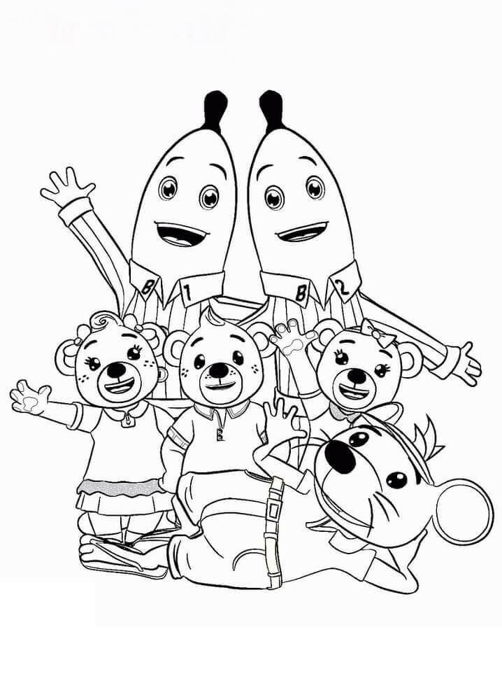 Dibujo de Plátanos En Pijama y Ratón para Colorear y Imprimir