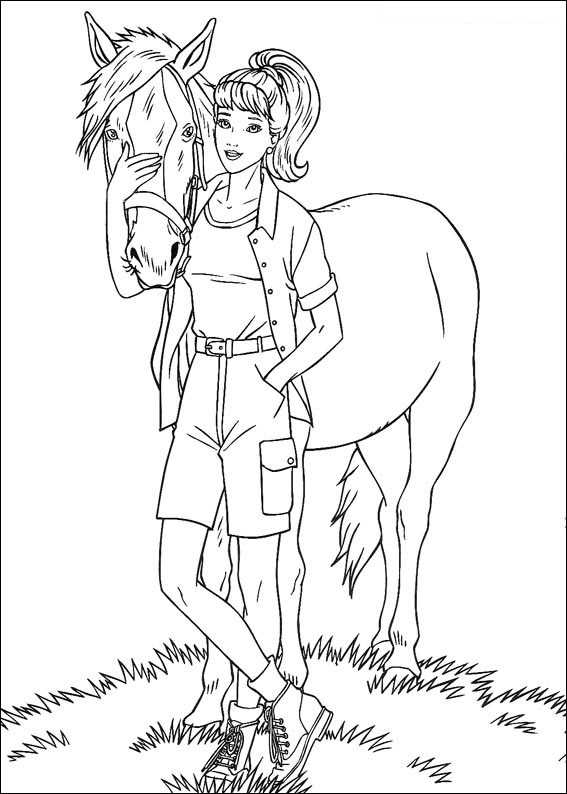 Dibujo de Barbie Con Caballo para Colorear y Imprimir