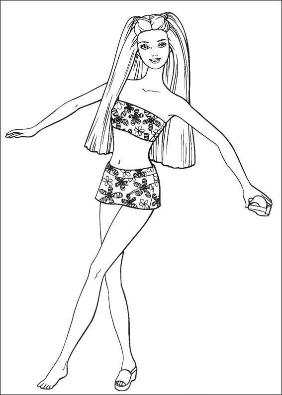 Dibujo de Barbie Con Traje de Baño para Colorear y Imprimir