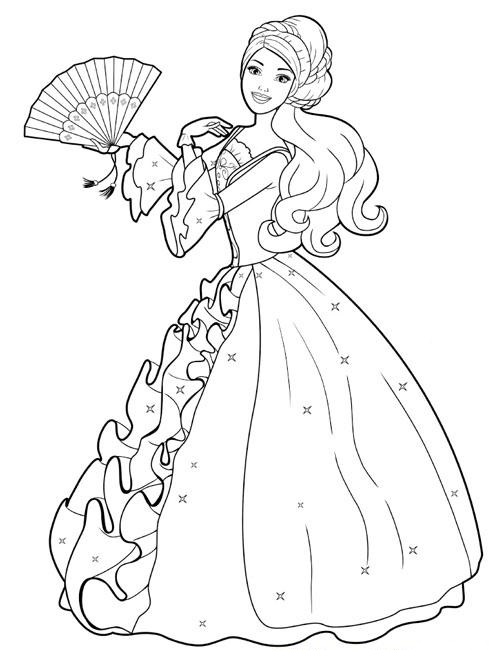 Dibujo de Barbie Con Una Fan para Colorear y Imprimir