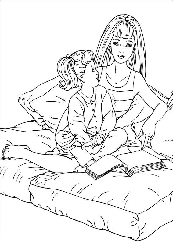 Dibujo de Barbie Enseñando a Niño para Colorear y Imprimir