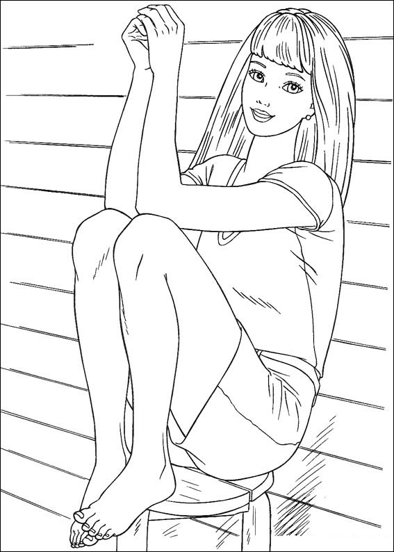 Dibujo de Barbie Sentada para Colorear y Imprimir