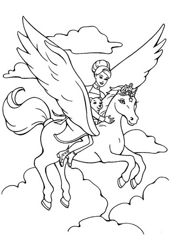 Dibujo de Barbie y La Magia de Pegaso para Colorear para Colorear y Imprimir