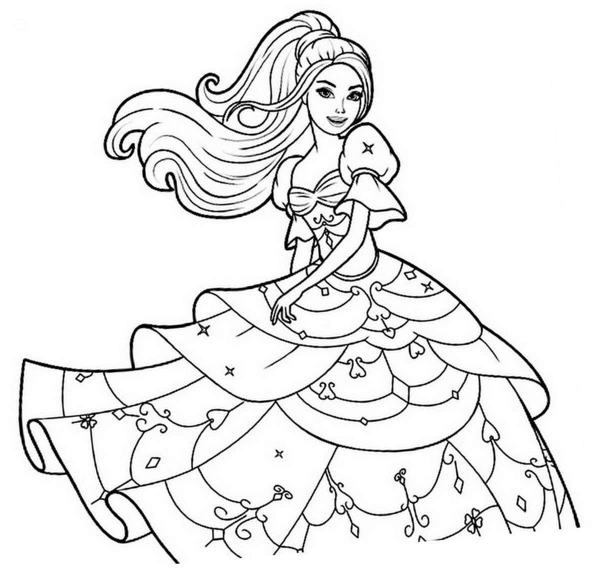 Dibujo de Hermosa Barbie Princesa para Colorear y Imprimir