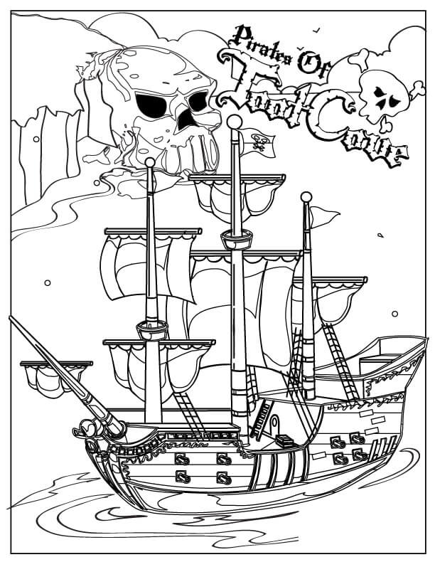 Dibujo de Barco Pirata Con Calavera para Colorear y Imprimir