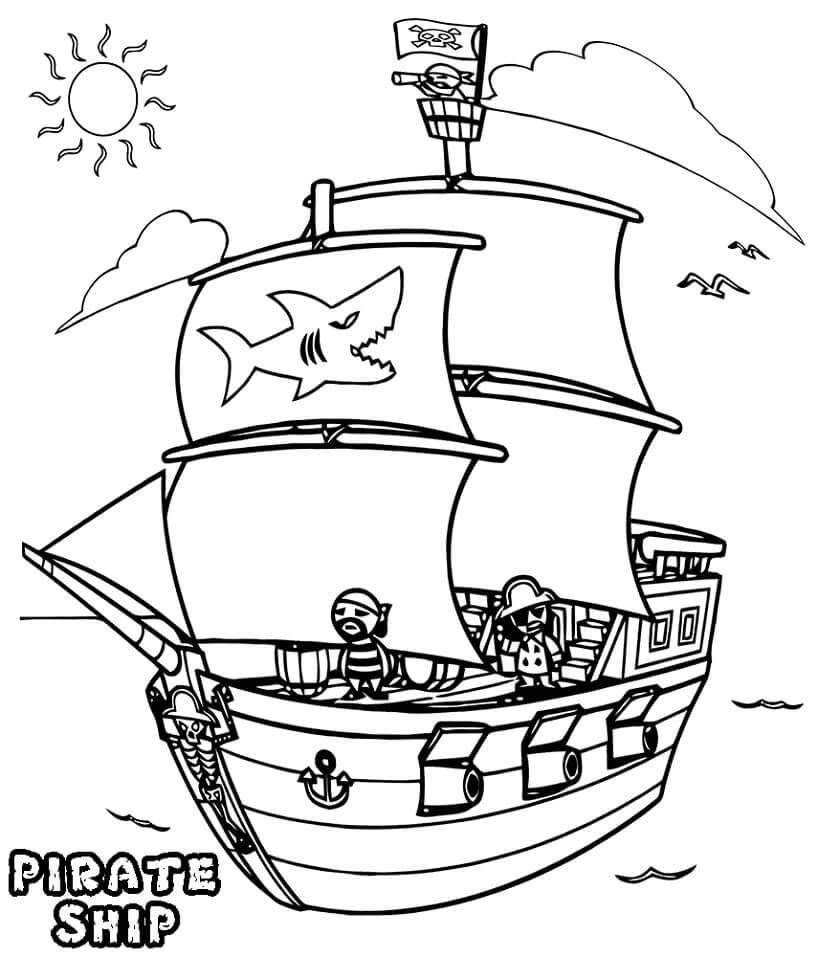 Dibujo de Barco Pirata Divertido para Colorear y Imprimir
