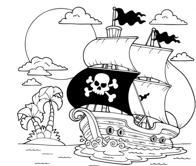 Dibujo de Barco Pirata Fresco para Colorear y Imprimir