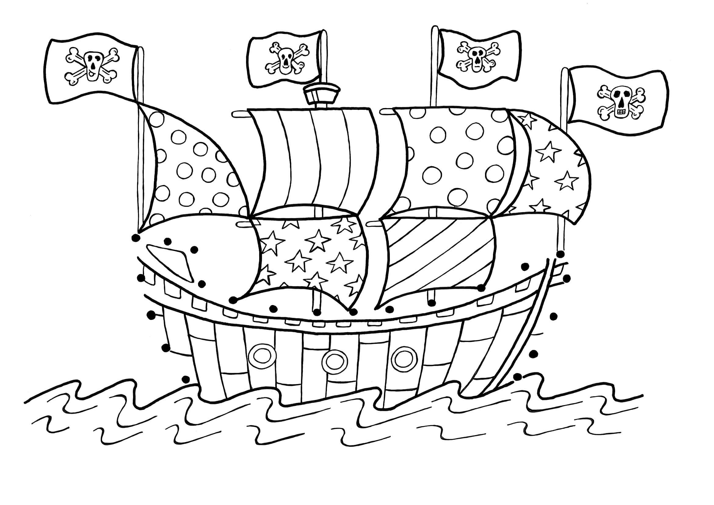 Dibujo de Lindo Barco Pirata para Colorear y Imprimir