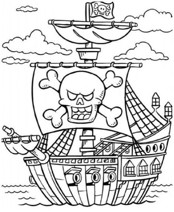 Dibujo de Súper Barco Pirata para Colorear y Imprimir