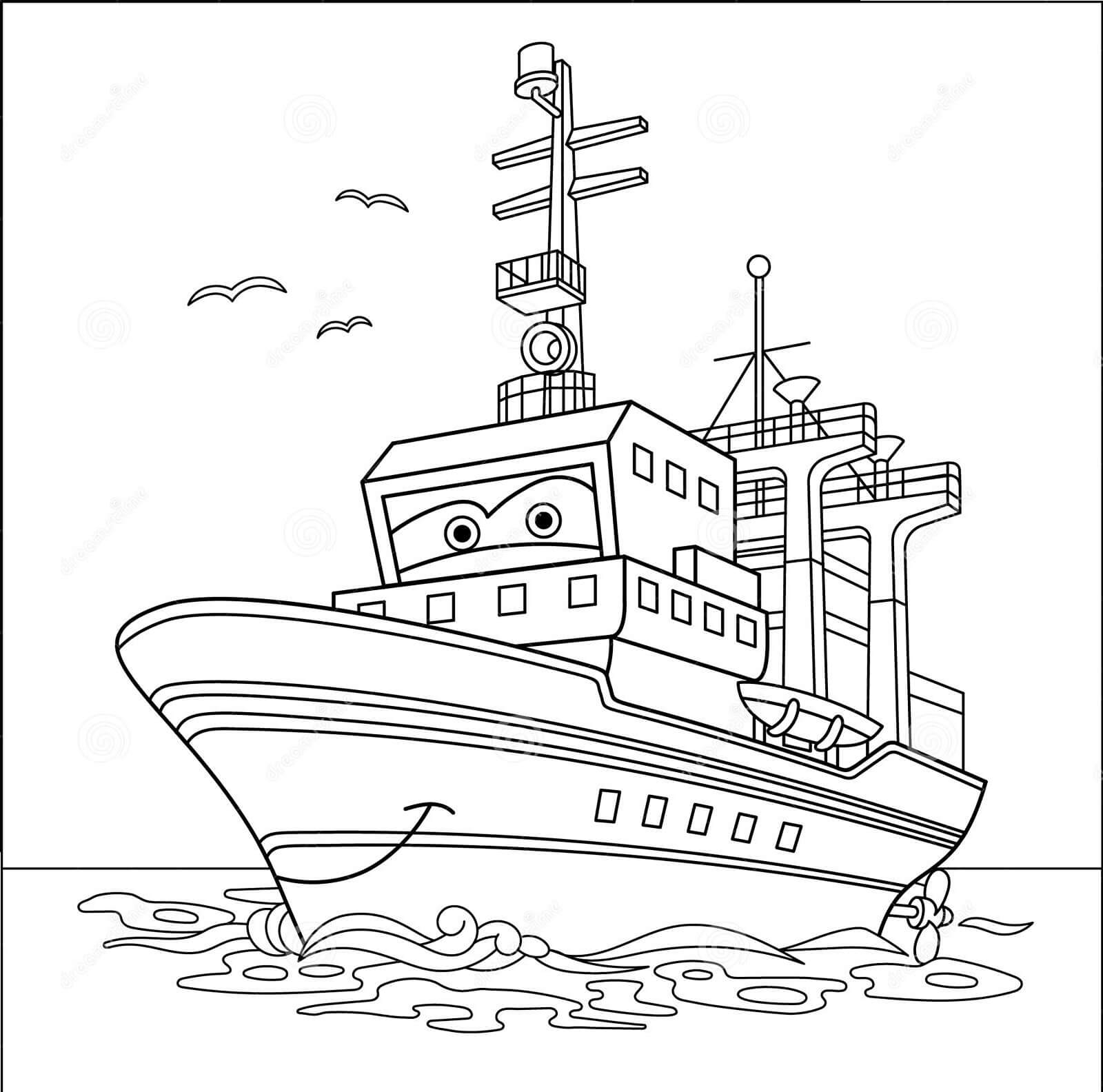 dibujo barco de dibujos animados sonriendo imprimir y colorear