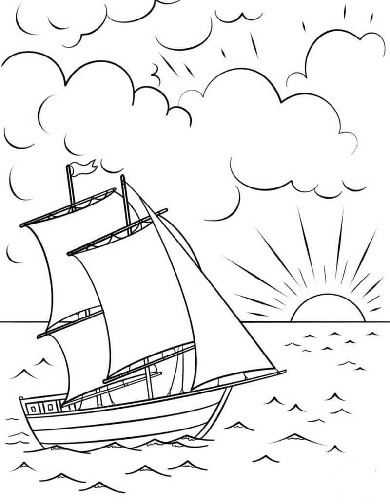 dibujo barco en el sello imprimir y colorear
