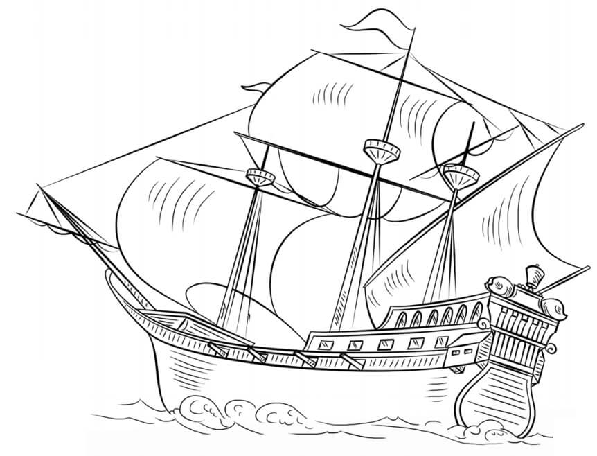 dibujo barco galeon imprimir y colorear