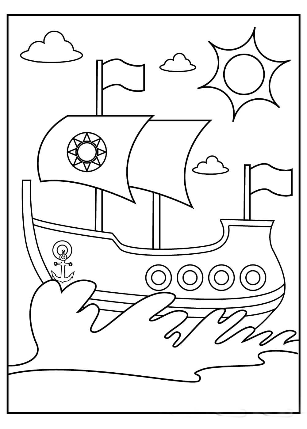 dibujo barco grande imprimir y colorear