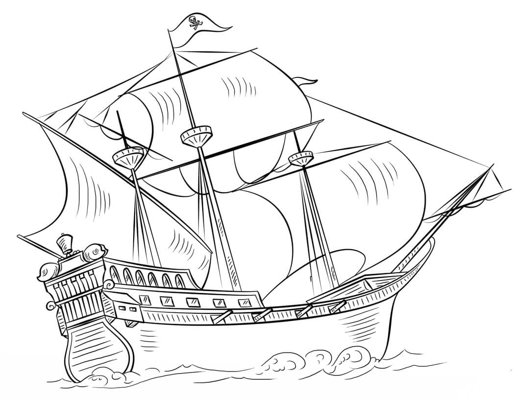 dibujo barco pirata de una mano imprimir y colorear