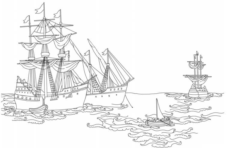 dibujo barcos de colon imprimir y colorear