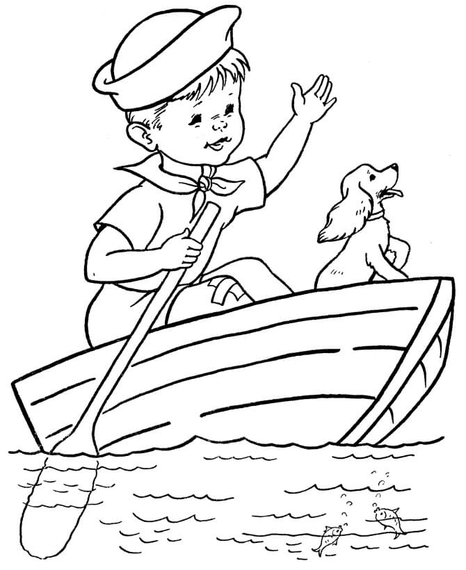 dibujo nino perro en bote de remos 1 imprimir y colorear