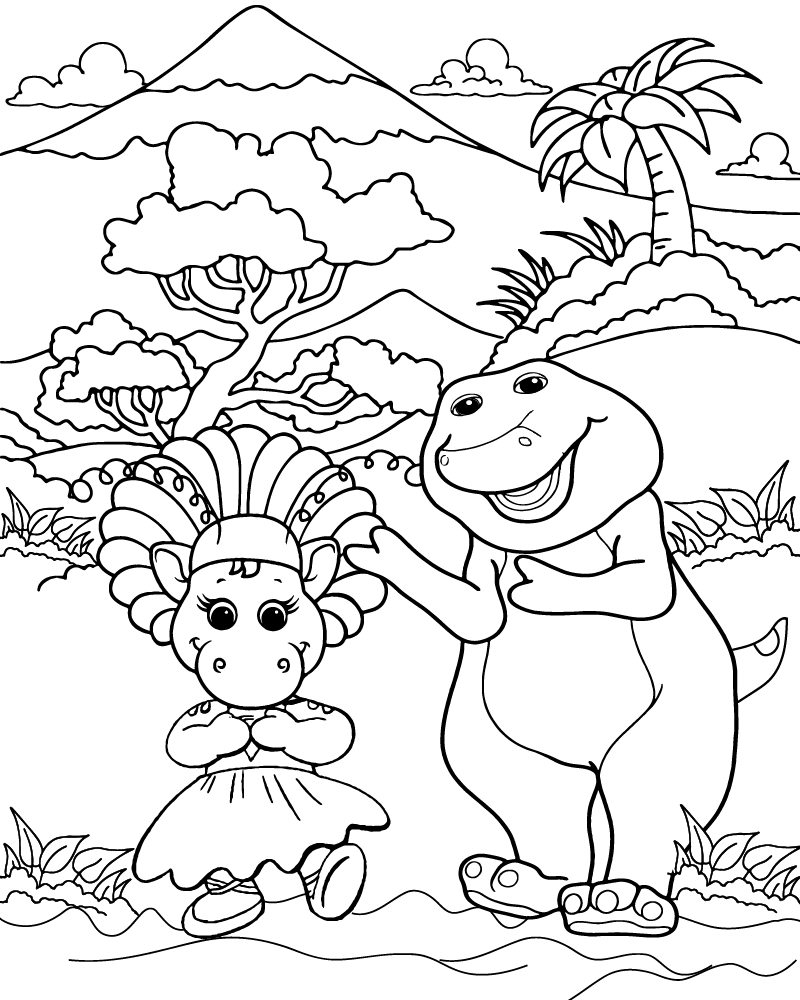 Dibujo de Baby Bop And Barney Roller Skating Coloring Page para Colorear y Imprimir