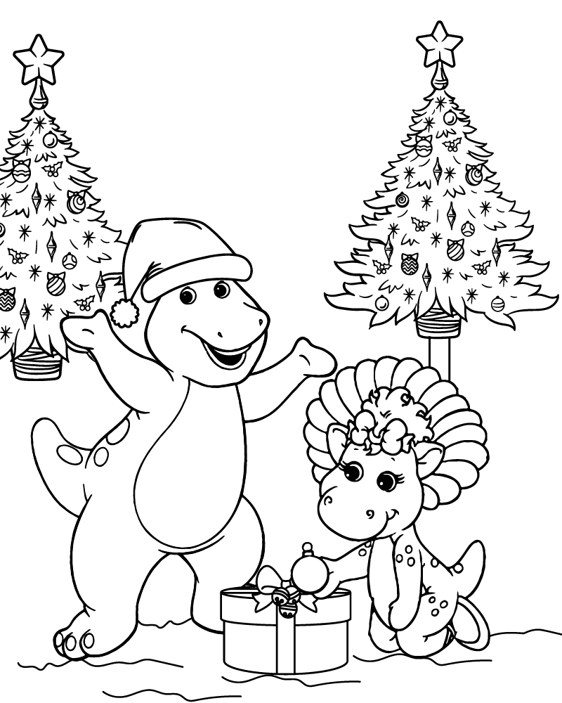 Dibujo de Barney And Baby Bop Christmas Coloring Page para Colorear y Imprimir