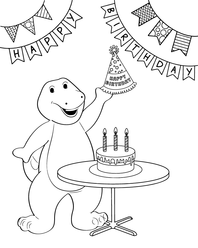 Dibujo de Barney Birthday Party Coloring Page para Colorear y Imprimir