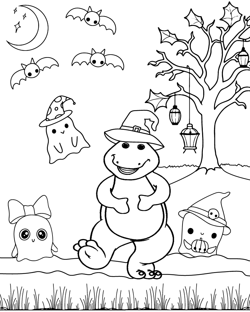 Dibujo de Barney Halloween Coloring Page para Colorear y Imprimir