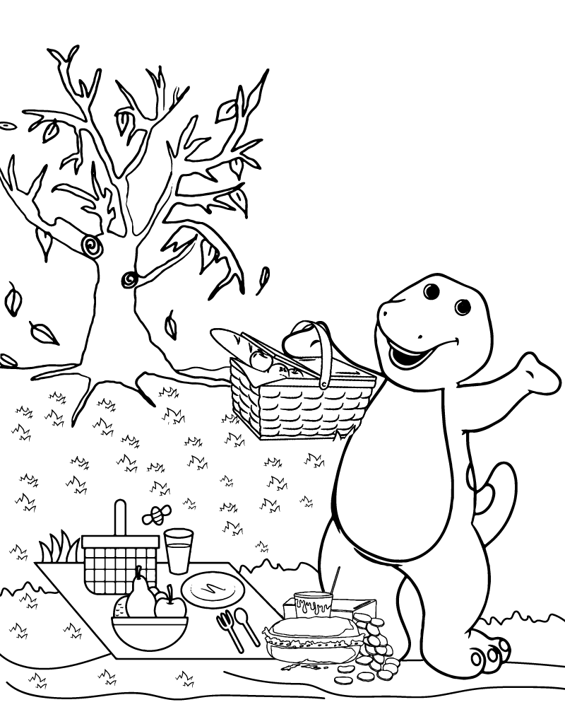 Dibujo de Barney Picnic Coloring Page para Colorear y Imprimir