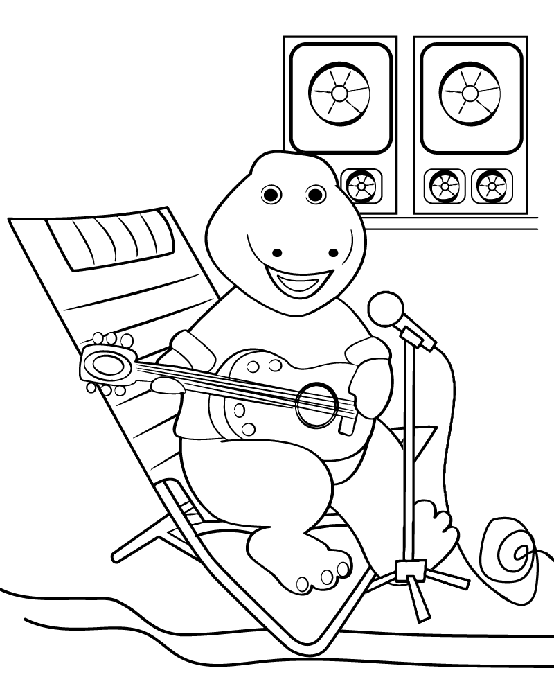 Dibujo de Barney Playing Guitar Coloring Page para Colorear y Imprimir