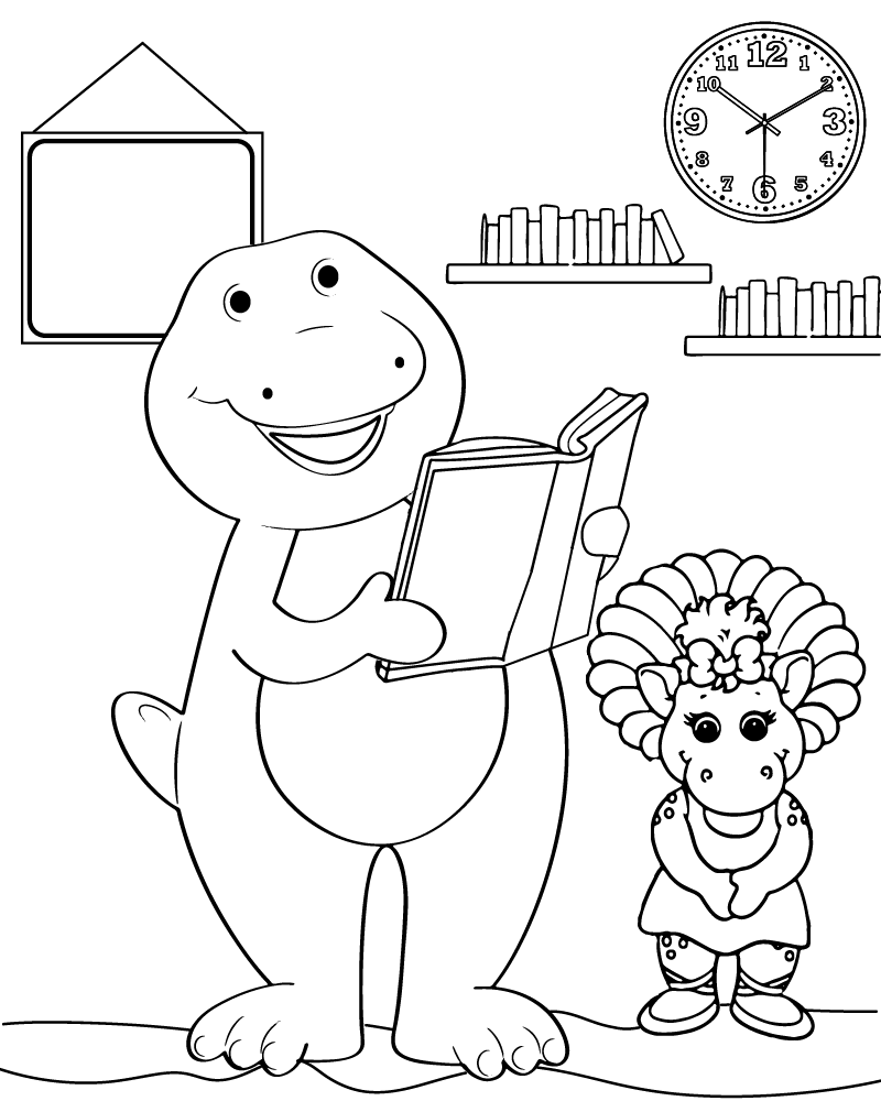 Dibujo de Barney Reading To Baby Bop Coloring Page para Colorear y Imprimir