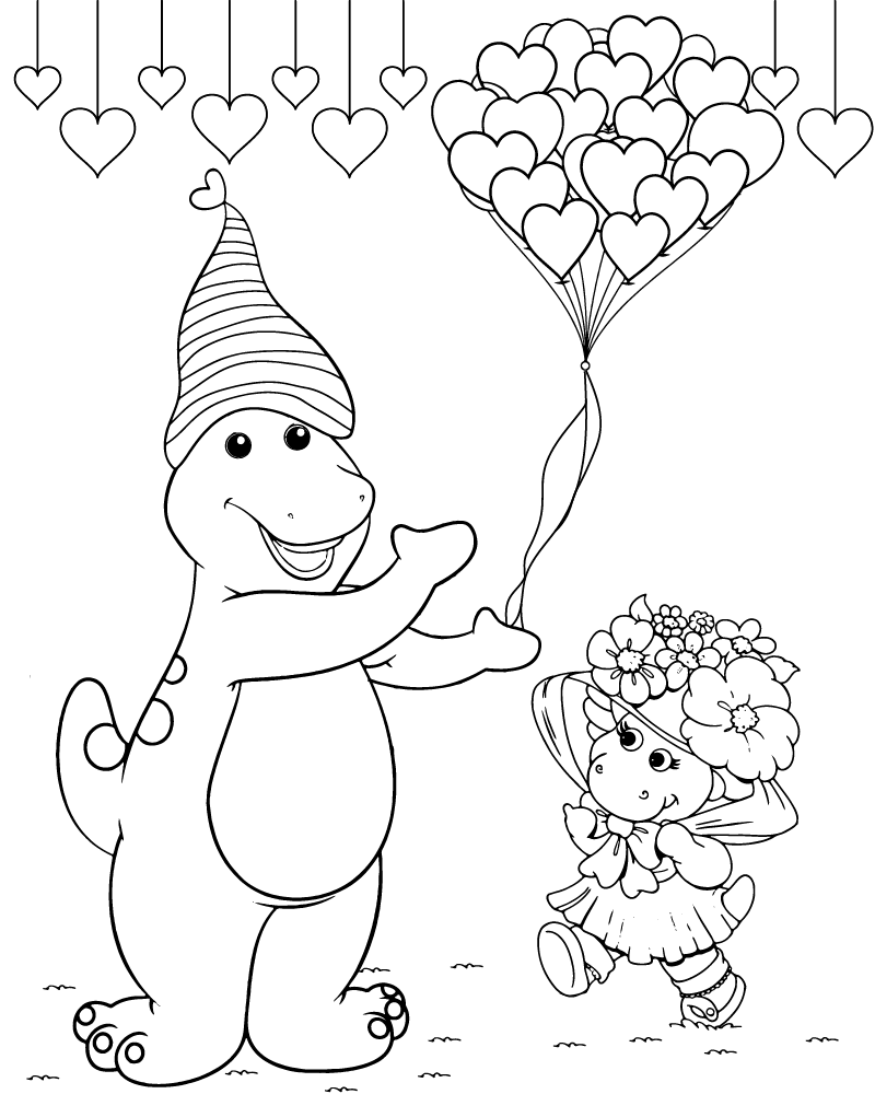 Dibujo de Barney Valentines Day Coloring Page para Colorear y Imprimir