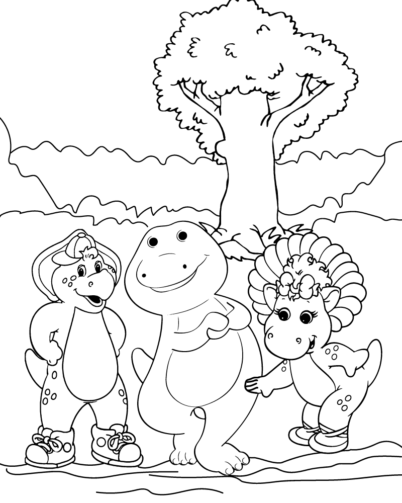 Dibujo de Barney With Animals Coloring Page para Colorear y Imprimir