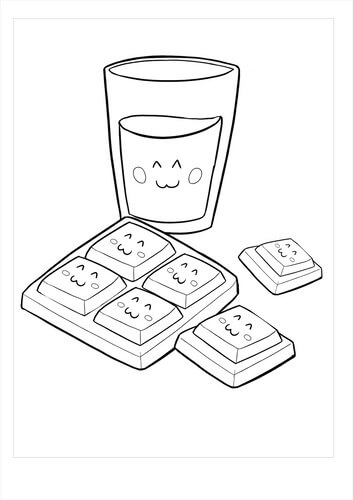 Dibujo de Dibujos Animados de Chocolate y Agua para Colorear y Imprimir