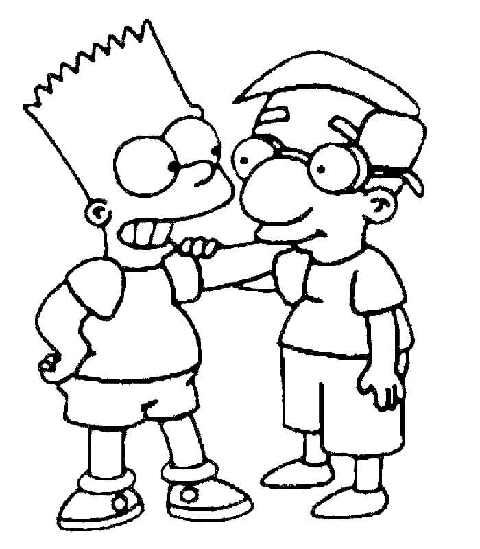 Dibujo de Bart Simpson y Amigo para Colorear y Imprimir
