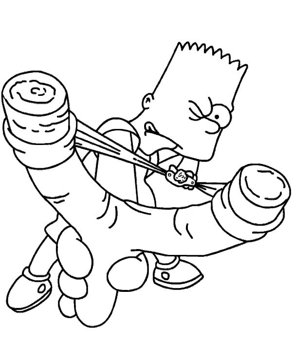 dibujos bart simpson dispara una ballesta de goma para colorear