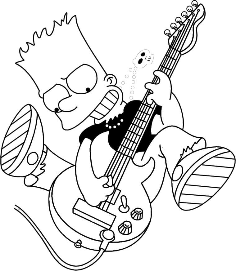 dibujos bart simpson toca la guitarra para colorear