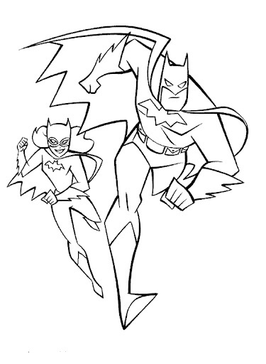 Dibujo de Batman y Batgirl Corriendo para Colorear y Imprimir
