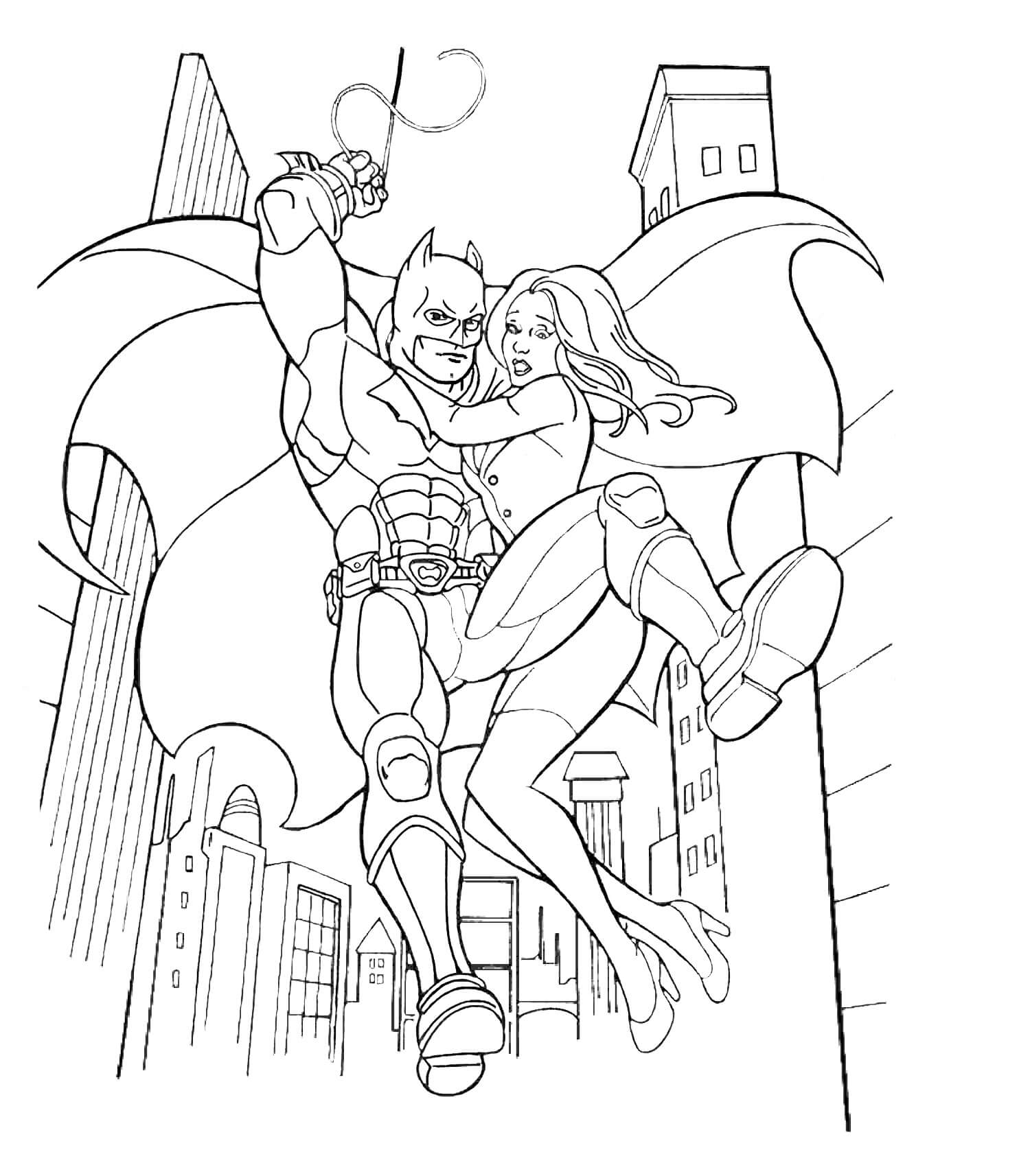 Dibujo de Batman Salva a La Chica para Colorear y Imprimir