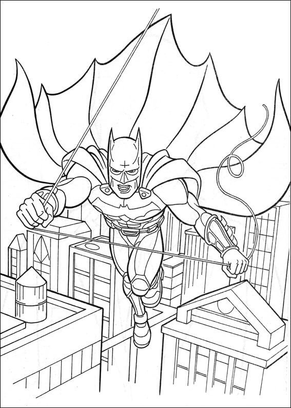 Dibujo de Batman Volando En La Ciudad para Colorear y Imprimir
