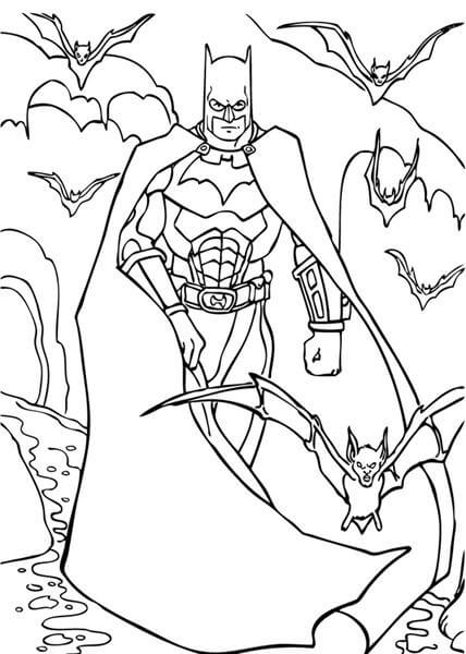 Dibujo de Batman y Murciélagos para Colorear y Imprimir