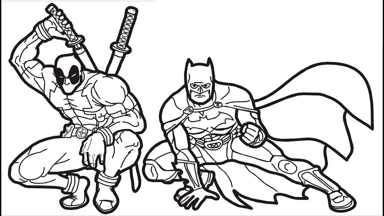 Dibujo de Deadpool y Batman para Colorear y Imprimir