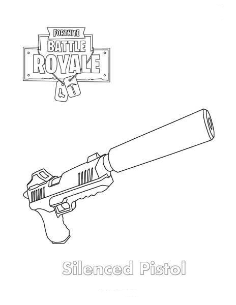 Dibujo de Pistola Silenciada Fortnite para Colorear y Imprimir