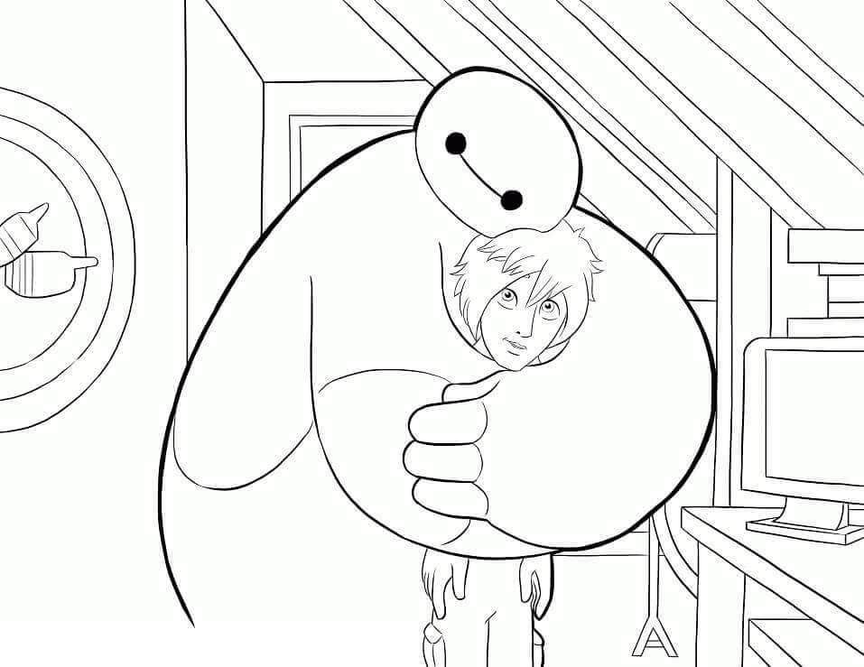 Dibujo de Baymax Abraza a Hiro para Colorear y Imprimir