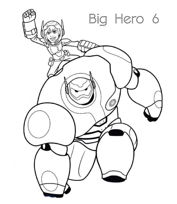 Dibujo de Baymax Con Hiro para Colorear y Imprimir