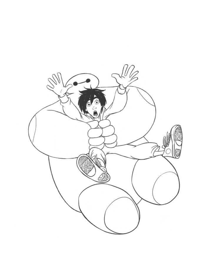 Dibujo de Baymax y Hiro Cayendo para Colorear y Imprimir