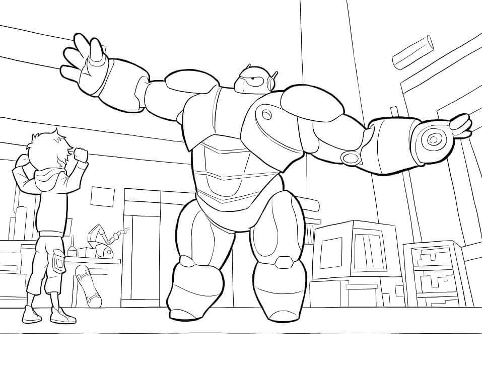 Dibujo de Baymax y Hiro para Colorear y Imprimir