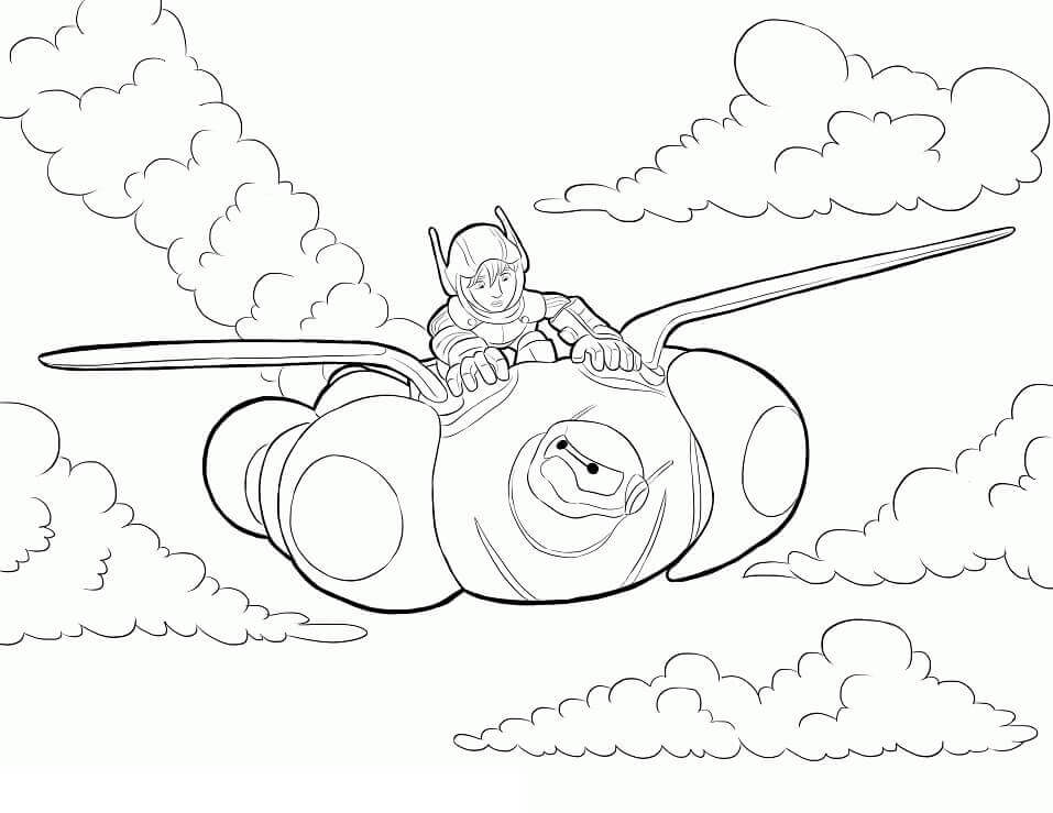 Dibujo de Baymax y Hiro Volador para Colorear y Imprimir