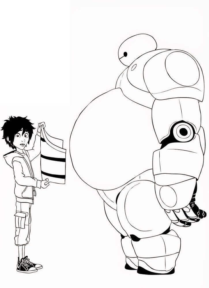 Dibujo de Hiro Con Baymax para Colorear y Imprimir