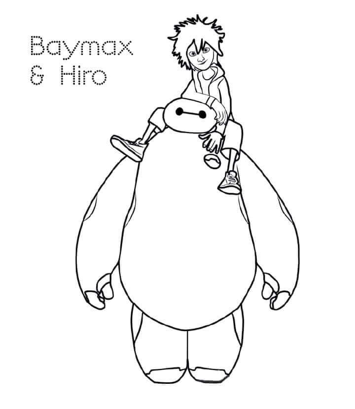 Dibujo de Hiro y Baymax para Colorear y Imprimir
