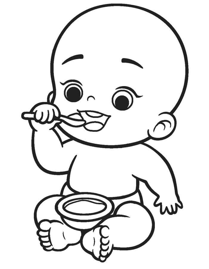 Dibujo de Bebé Comiendo para Colorear y Imprimir