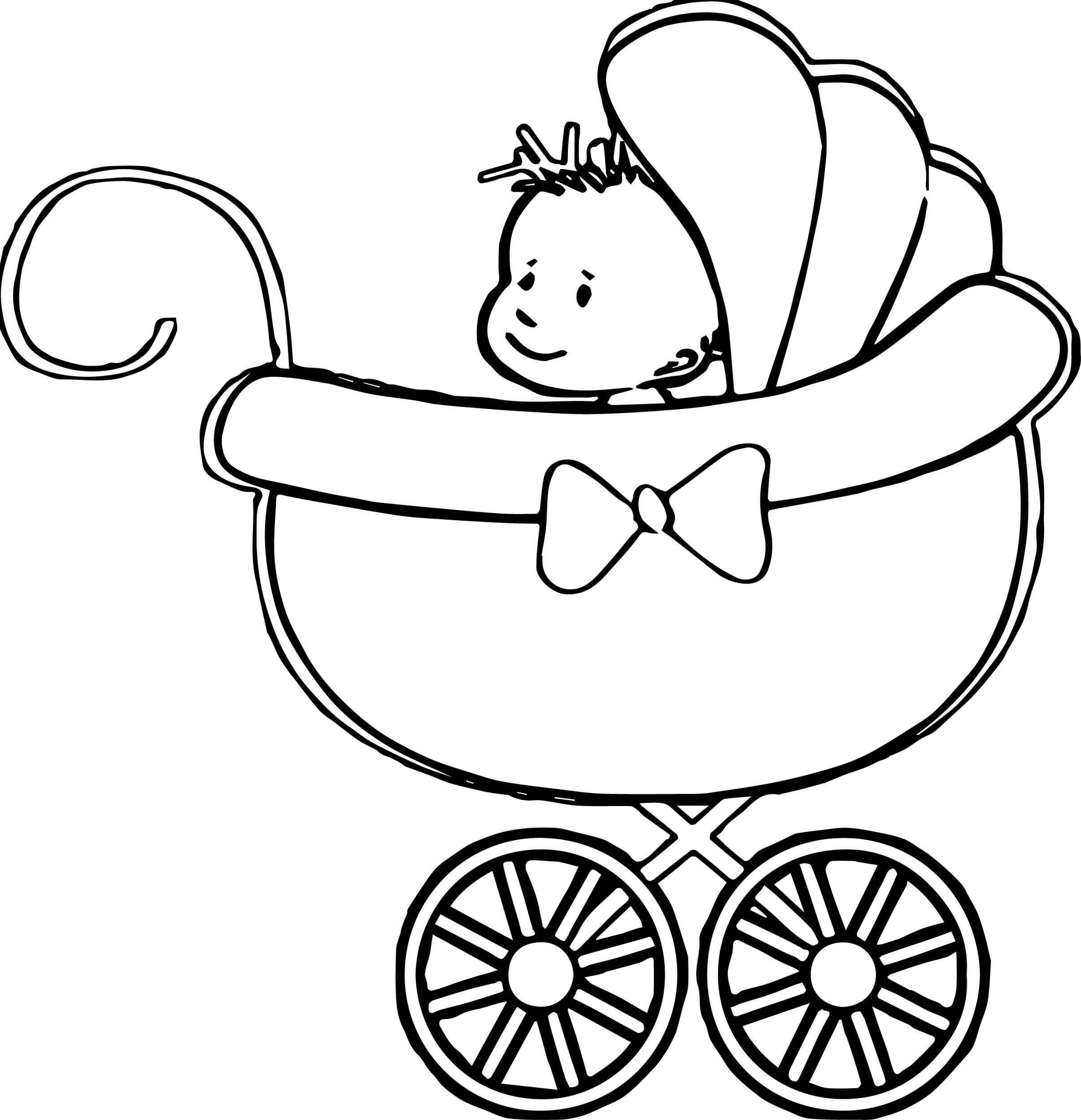Dibujo de Bebé de Pie En Un Cochecito para Colorear y Imprimir