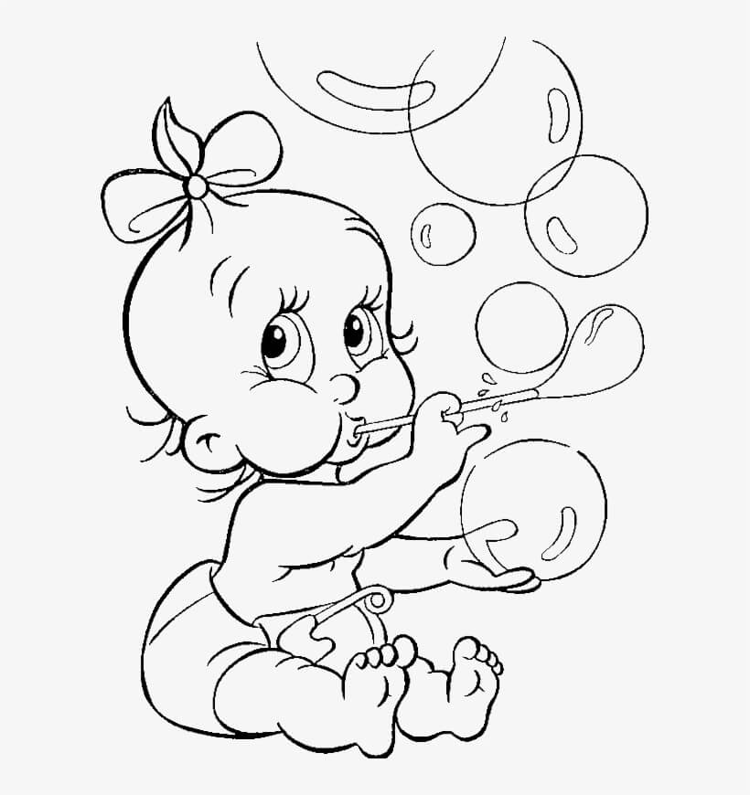 Dibujo de Bebé Haciendo Burbujas para Colorear y Imprimir